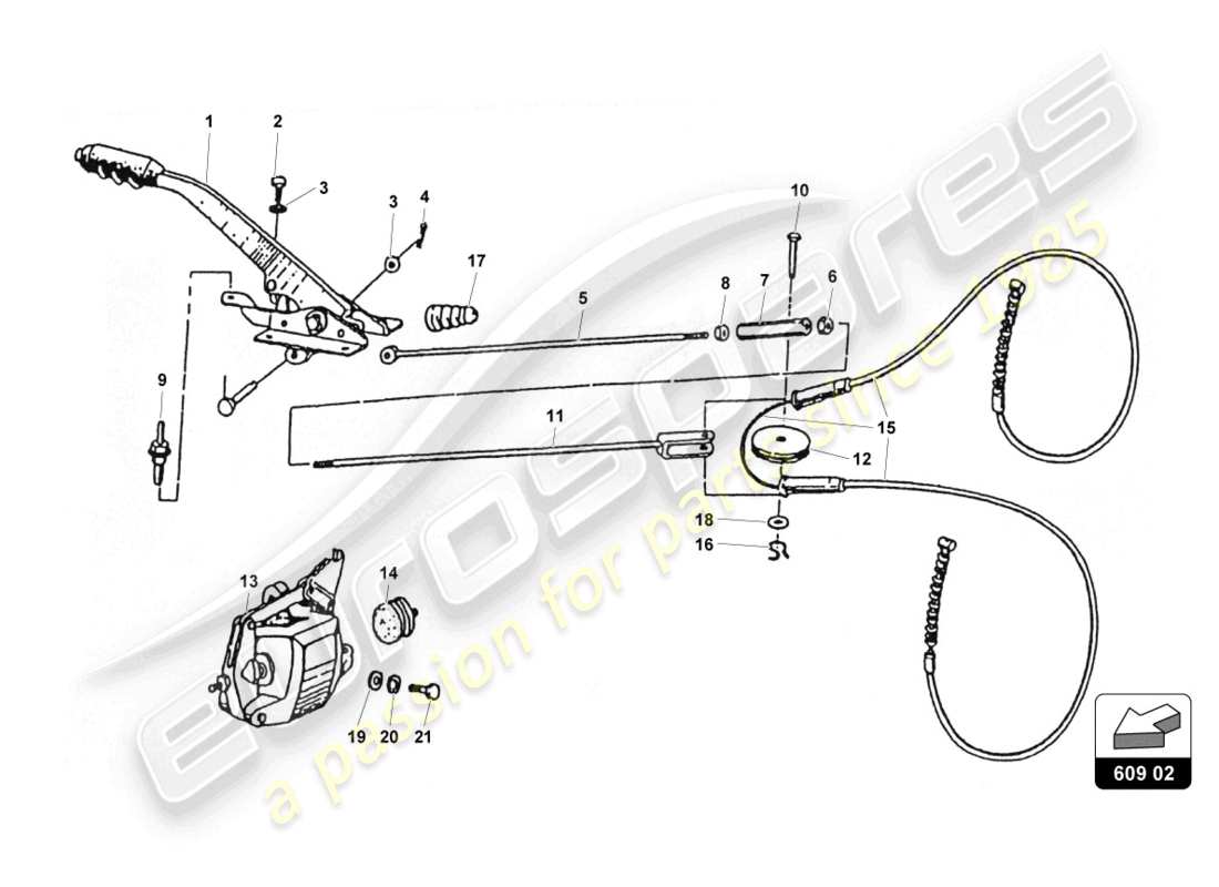 lamborghini countach 25th anniversary (1989) parking brake part diagram