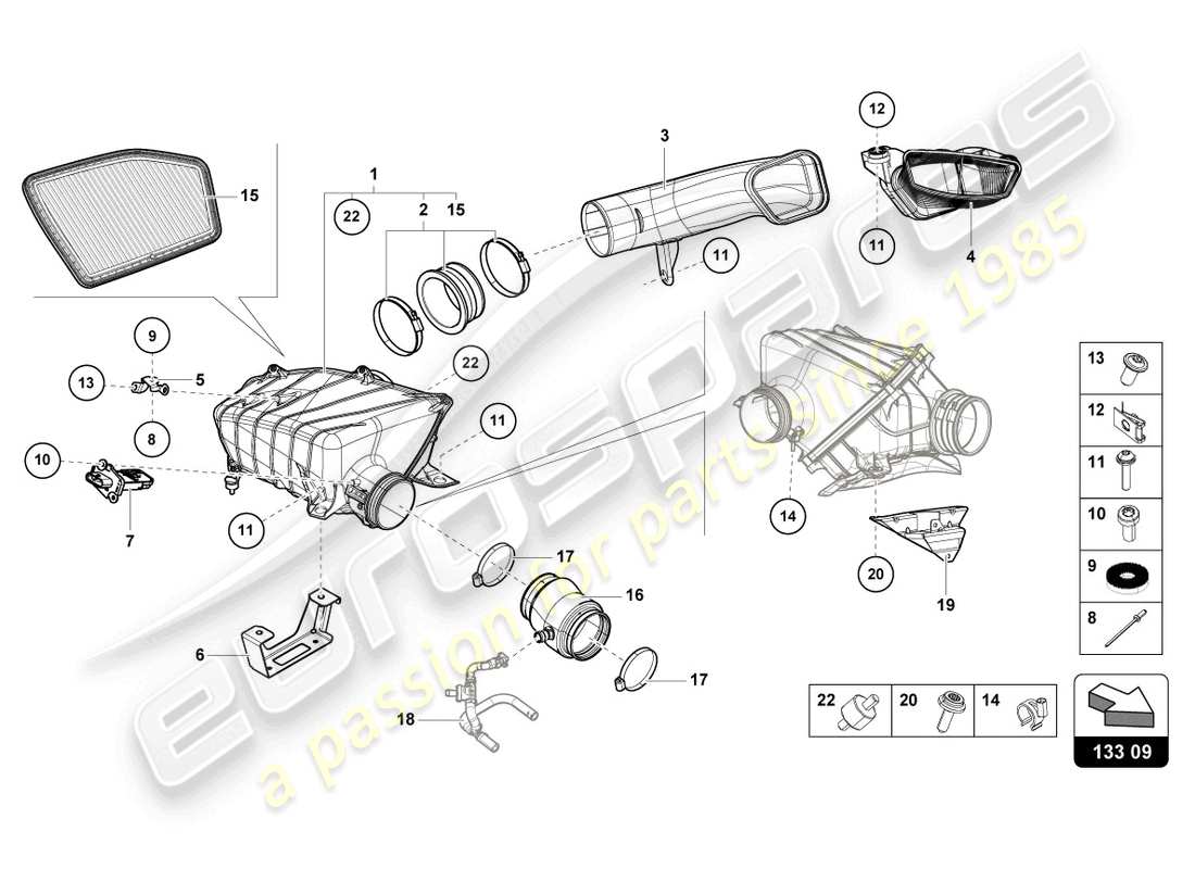 lamborghini evo spyder (2024) air filter housing part diagram