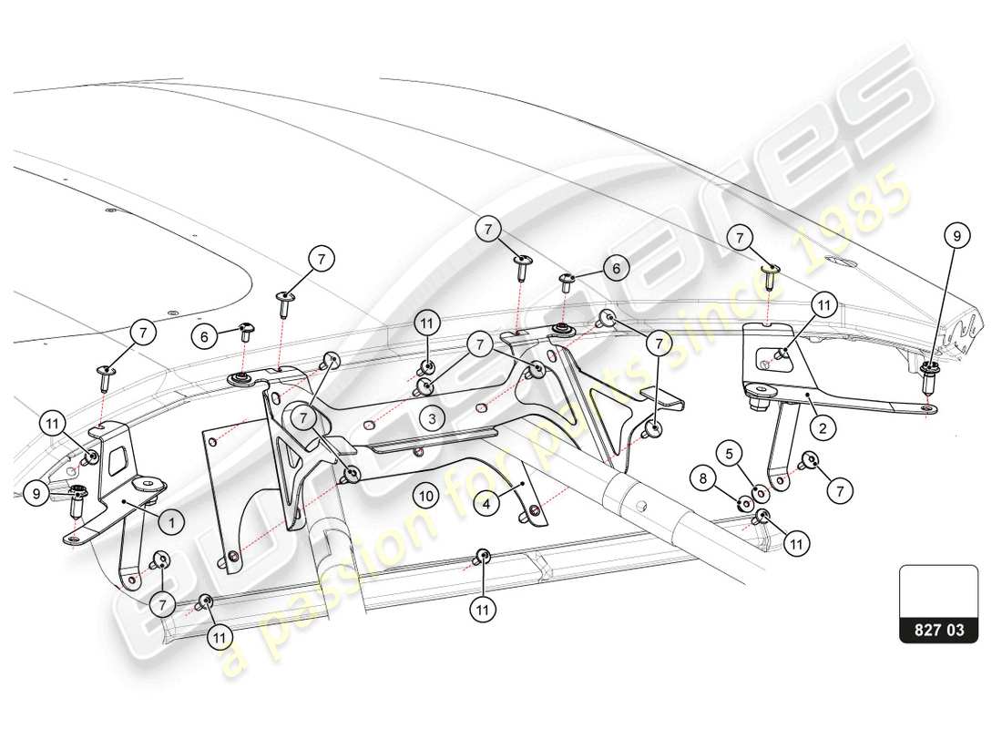 lamborghini super trofeo evo 2 (2022) rear bonnet bracket part diagram