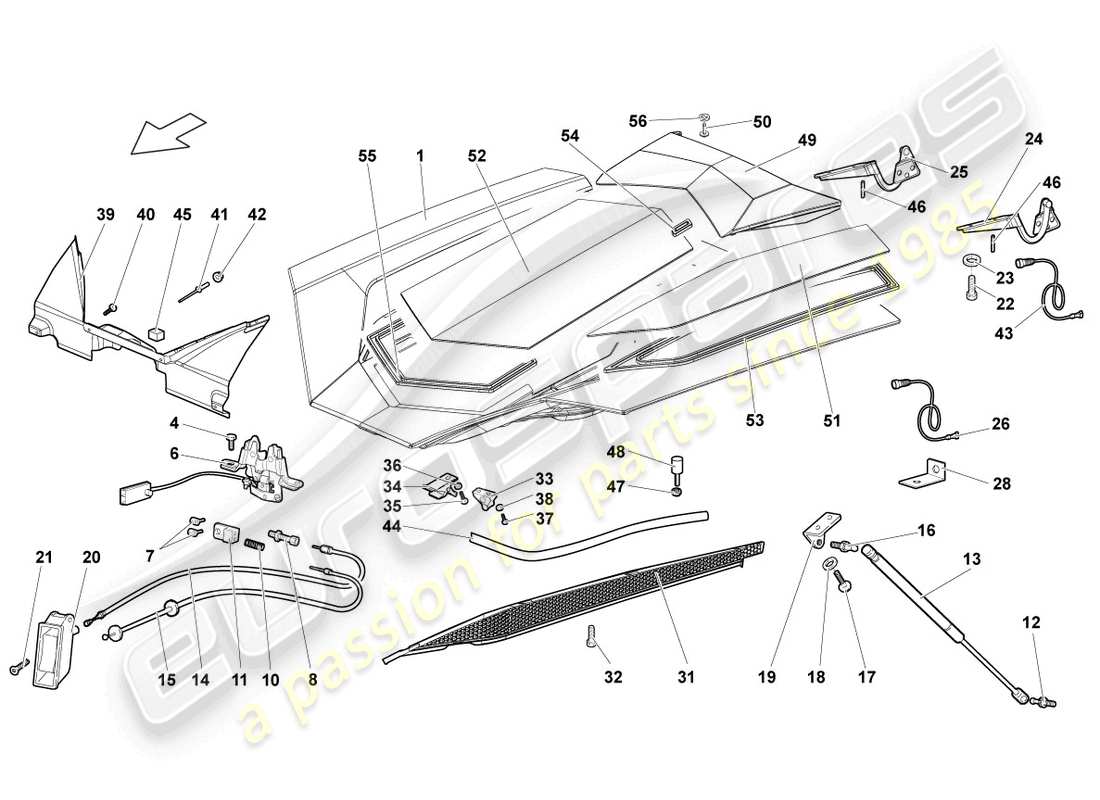 lamborghini lp640 roadster (2009) flap for engine cover transparent part diagram