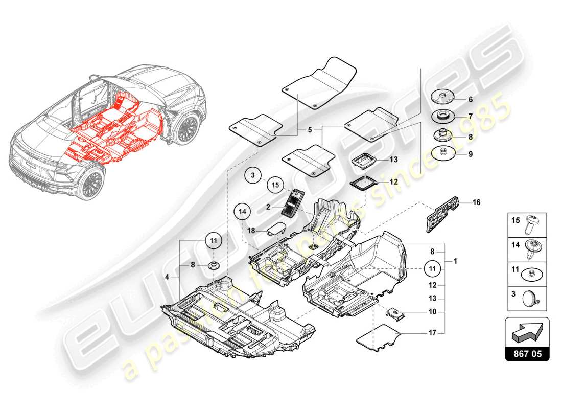 lamborghini urus s (2023) protective mat part diagram