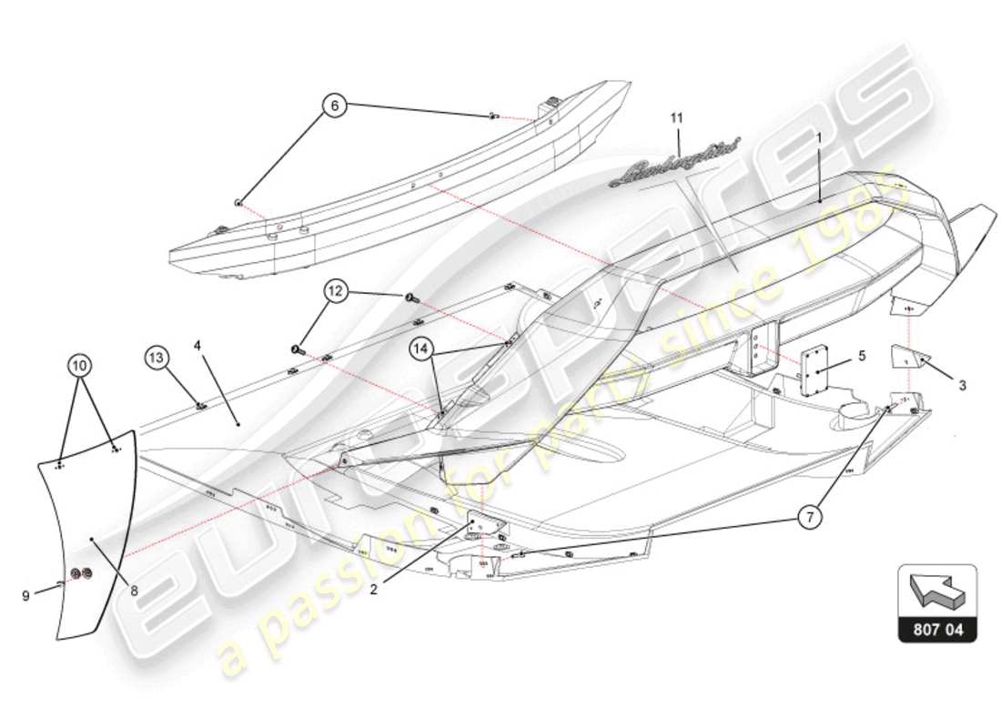 lamborghini super trofeo evo 2 (2022) rear bumper part diagram