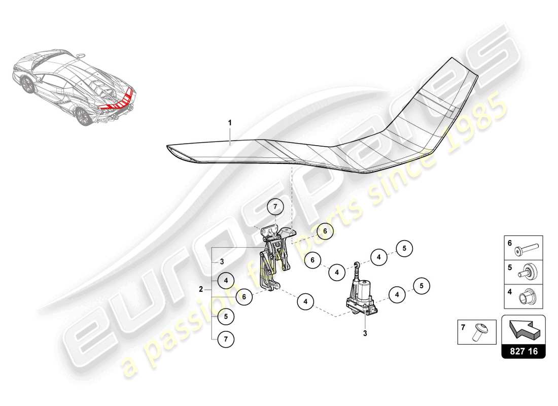 lamborghini sian roadster (2021) rear spoiler part diagram