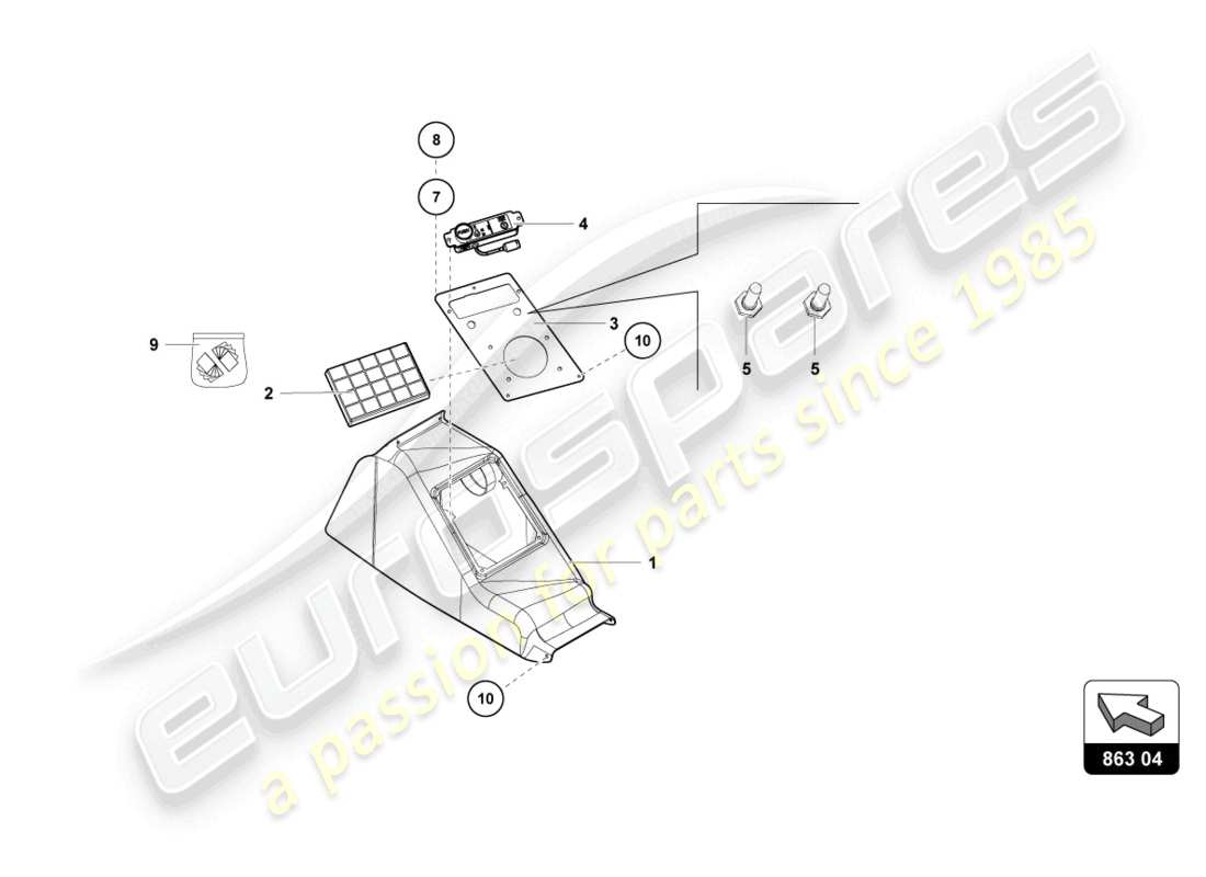 lamborghini super trofeo evo 2 (2022) central console part diagram