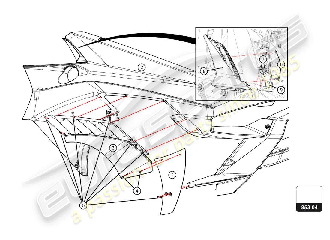 lamborghini super trofeo evo 2 (2022) rear fender part diagram