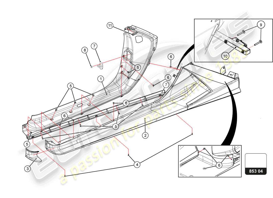 lamborghini super trofeo evo 2 (2022) rear fender part diagram