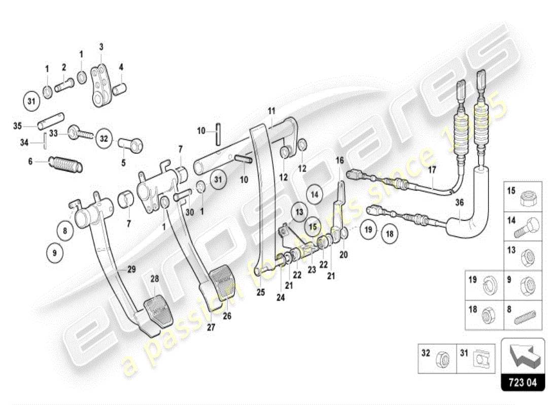 lamborghini diablo vt (1998) brake and accel. lever mech. part diagram