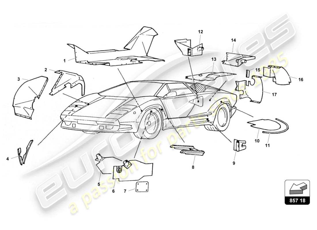 lamborghini countach 25th anniversary (1989) inner trim part diagram