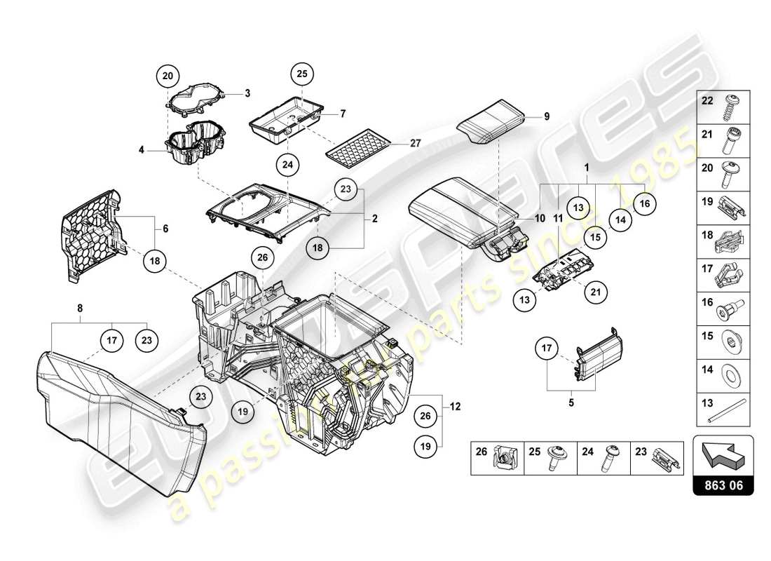 lamborghini urus s (2023) armrest part diagram