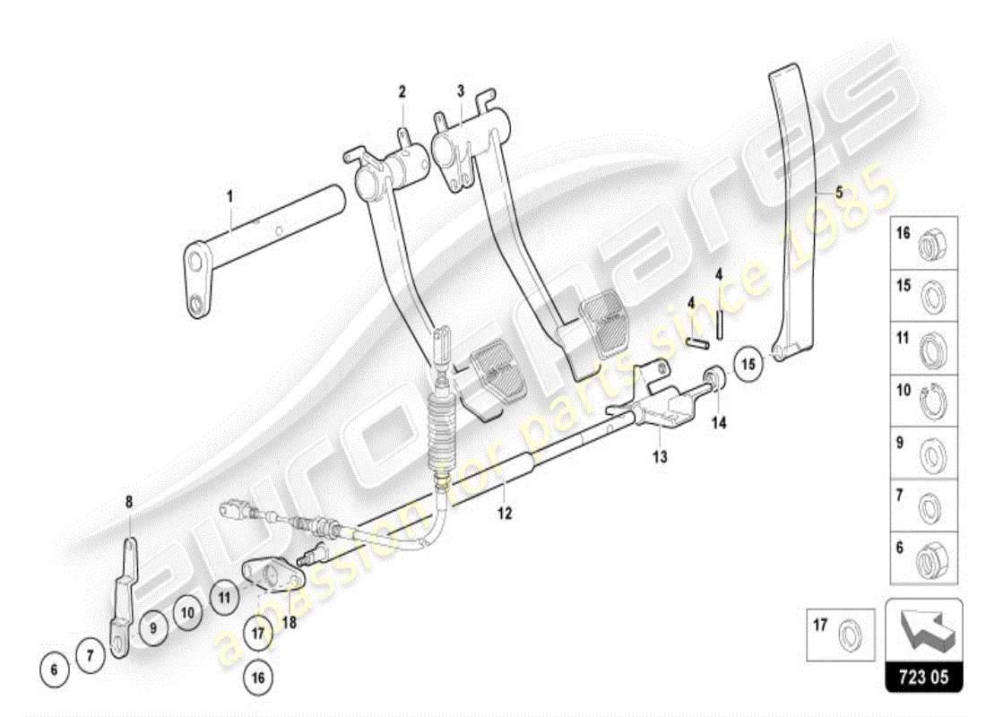 lamborghini diablo vt (1998) brake and accel. lever mech. part diagram