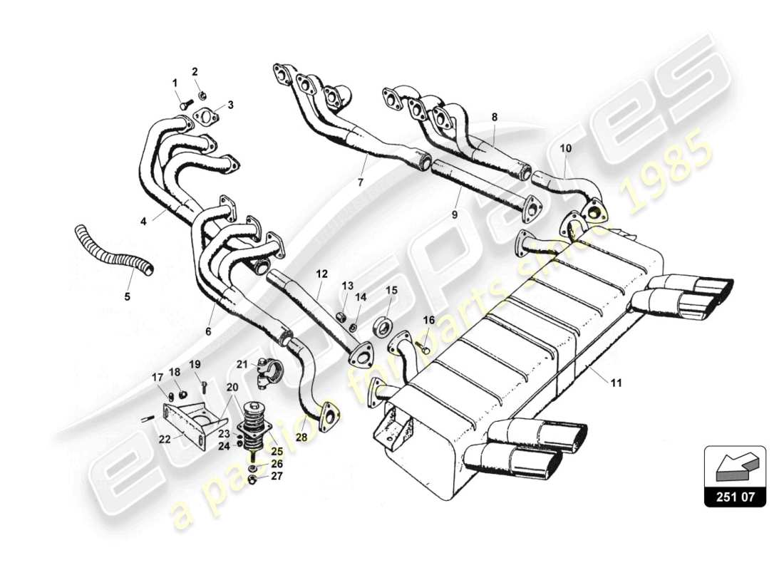 lamborghini countach 25th anniversary (1989) exhaust system part diagram