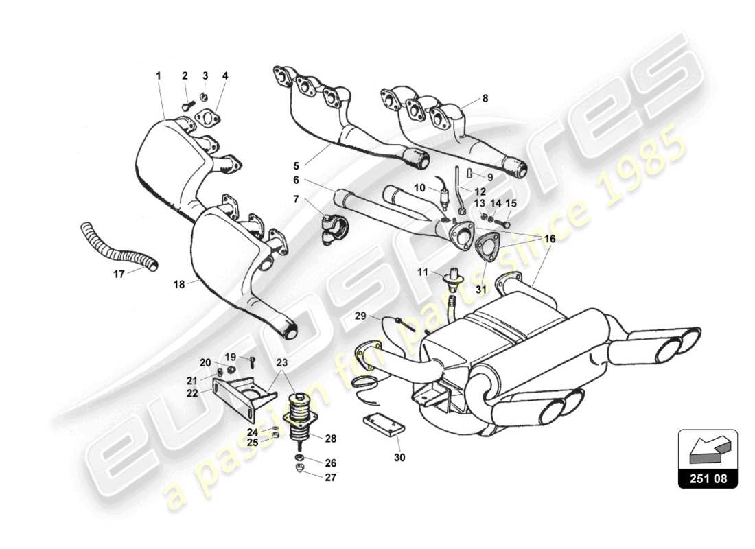 lamborghini countach 25th anniversary (1989) exhaust system part diagram