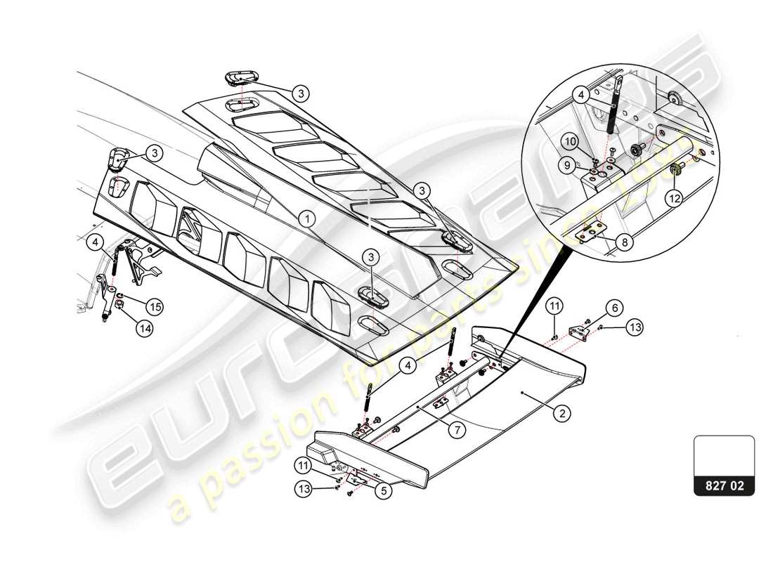 lamborghini super trofeo evo 2 (2022) rear bonnet part diagram