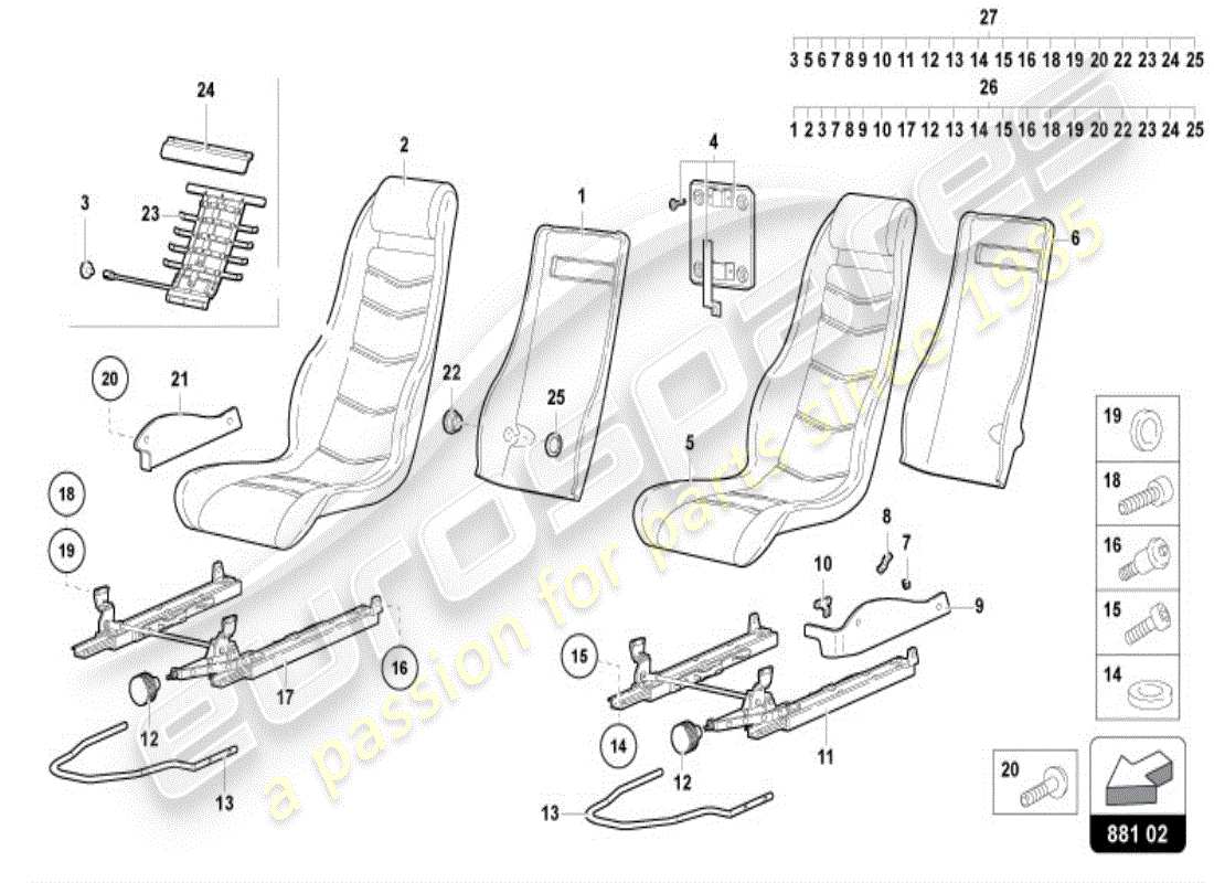 lamborghini diablo vt (1999) seat part diagram