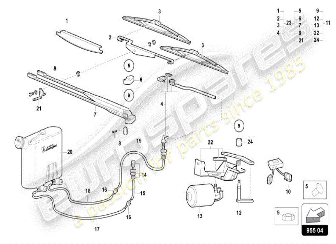 lamborghini diablo vt (1999) windshield wiper - one-fin system part diagram