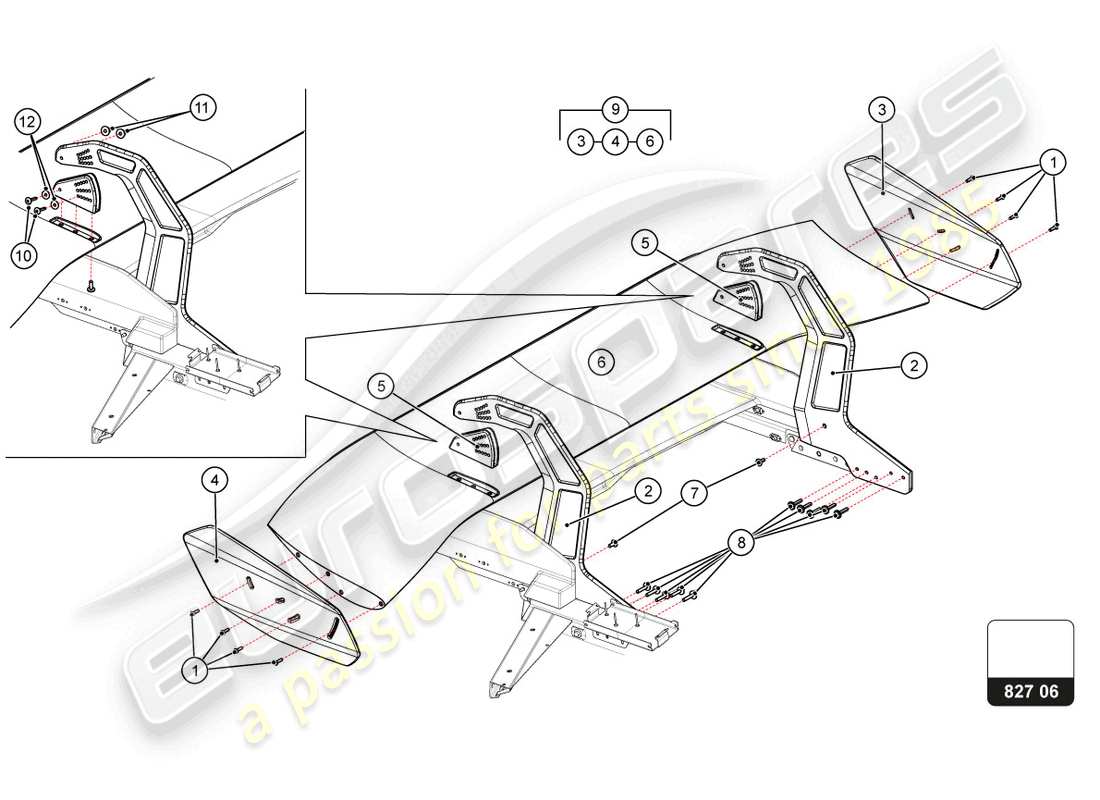 lamborghini super trofeo evo 2 (2022) rear wing part diagram