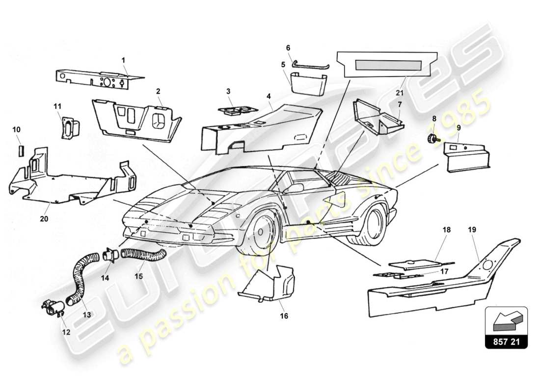 lamborghini countach 25th anniversary (1989) inner trim part diagram