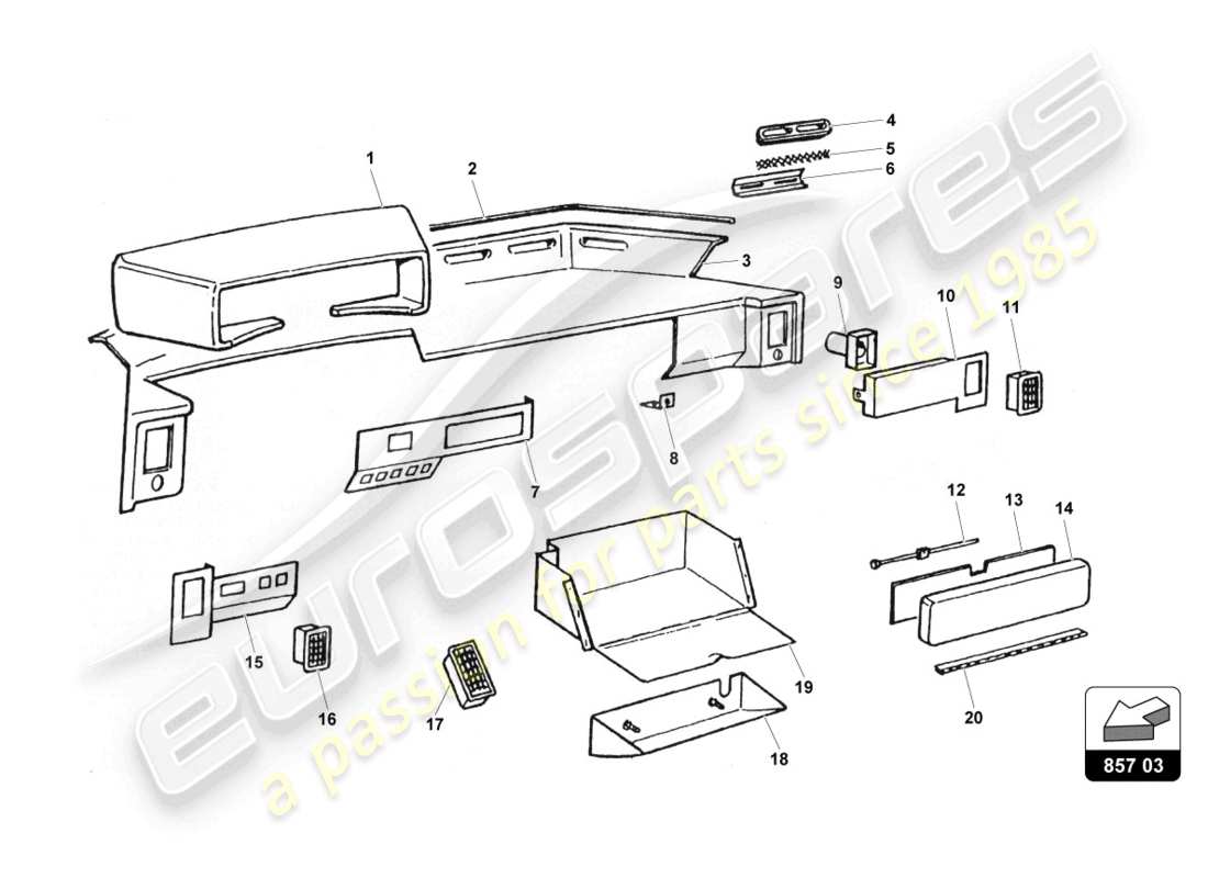 lamborghini countach 25th anniversary (1989) dashboard part diagram