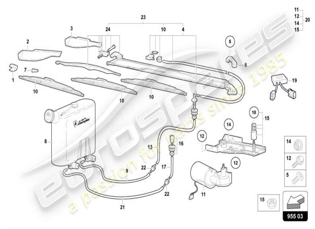 lamborghini diablo vt (1999) windshield wiper - two-fin system part diagram