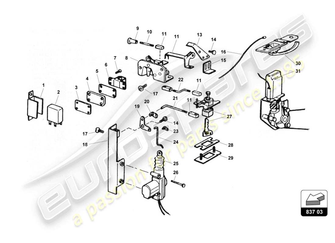 lamborghini countach 25th anniversary (1989) door lock part diagram