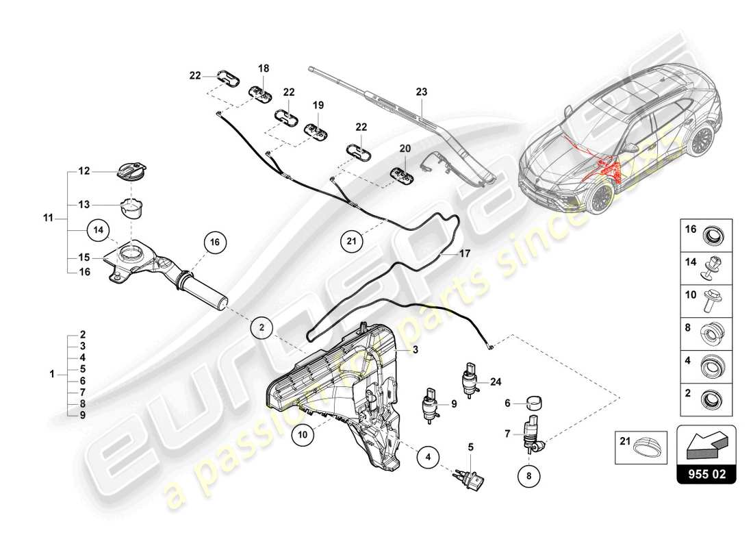 lamborghini urus performante (2024) windscreen washer system part diagram