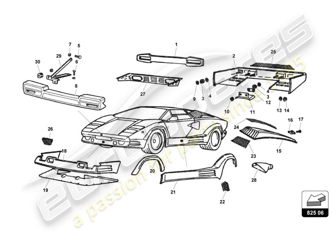 lamborghini countach 25th anniversary (1989) external lining part diagram