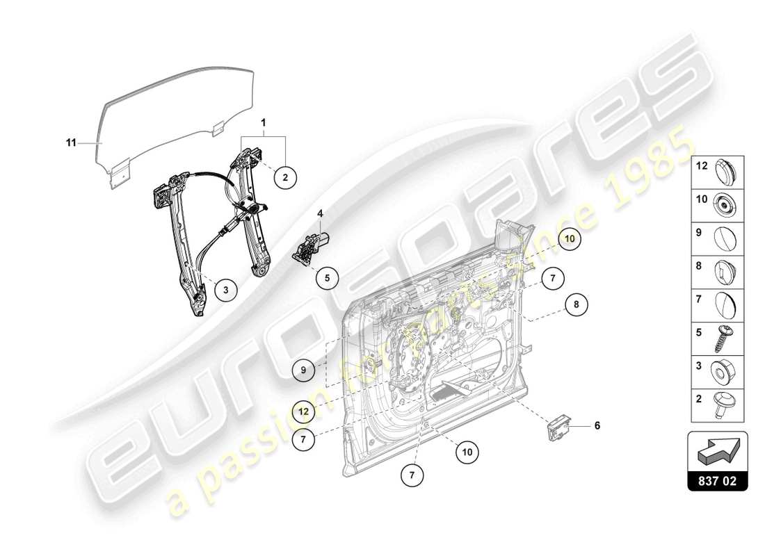 lamborghini urus performante (2024) window regulator with motor part diagram