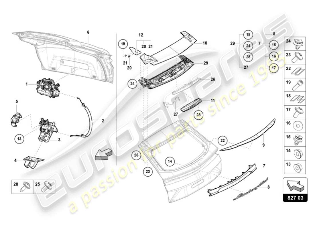 lamborghini urus performante (2024) spoiler for rear lid rear part diagram