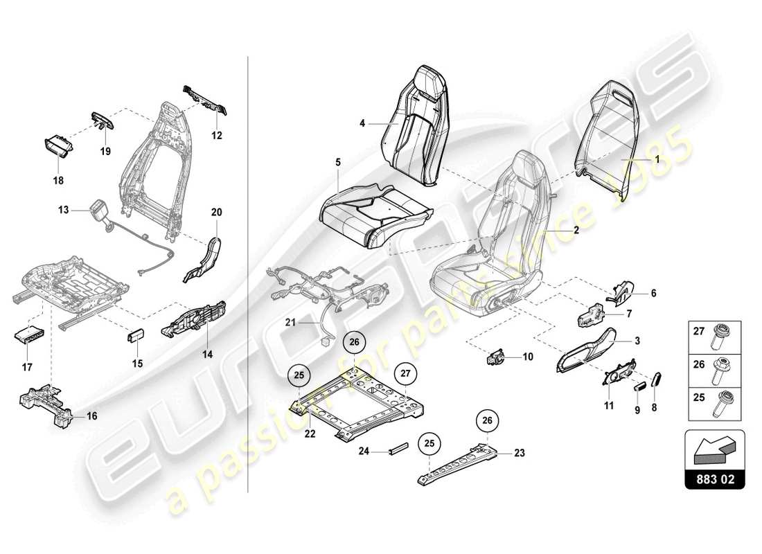 lamborghini urus s (2024) seat, divided rear part diagram