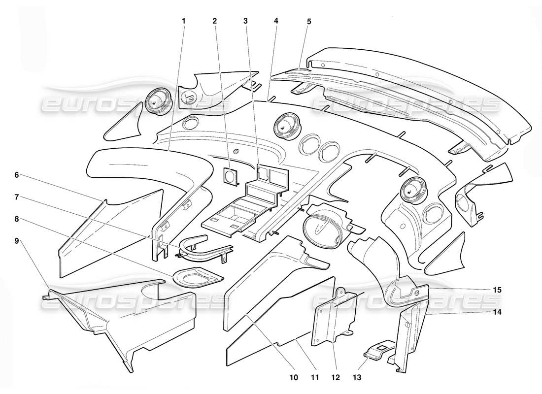 lamborghini diablo (1991) passenger compartment trim (valid for australia version - october 1991) part diagram