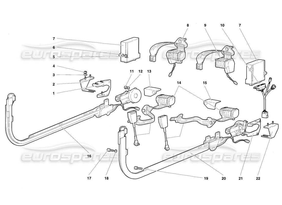 lamborghini diablo se30 (1995) passive restraint belts (valid for usa - january 1995) part diagram