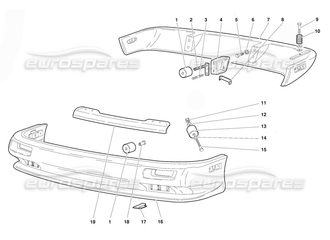 lamborghini diablo (1991) bumpers (valid for usa version - september 1991) part diagram