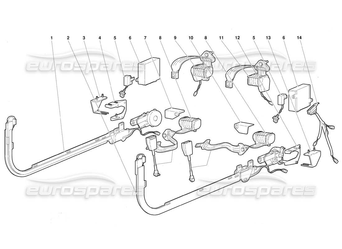 lamborghini diablo (1991) passive restraint belts (valid for usa version - september 1991) part diagram