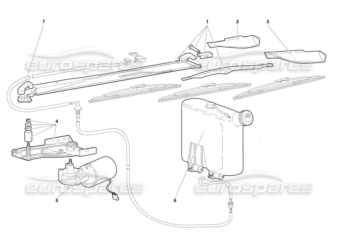 lamborghini diablo sv (1997) windscreen wiper and. headlamp washers (valid for rh d. - march 1997) part diagram