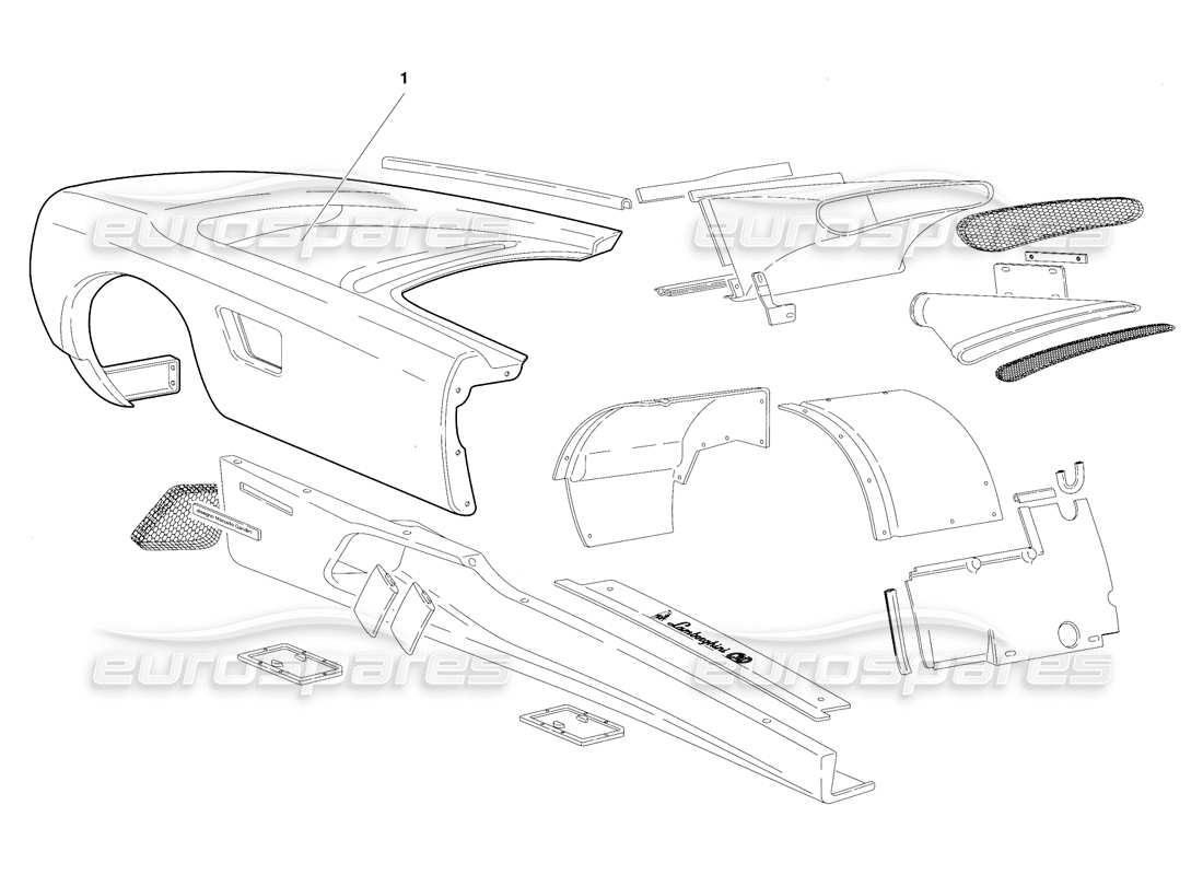 lamborghini diablo se30 (1995) body elements-right flank (valid for canada - january 1995) part diagram