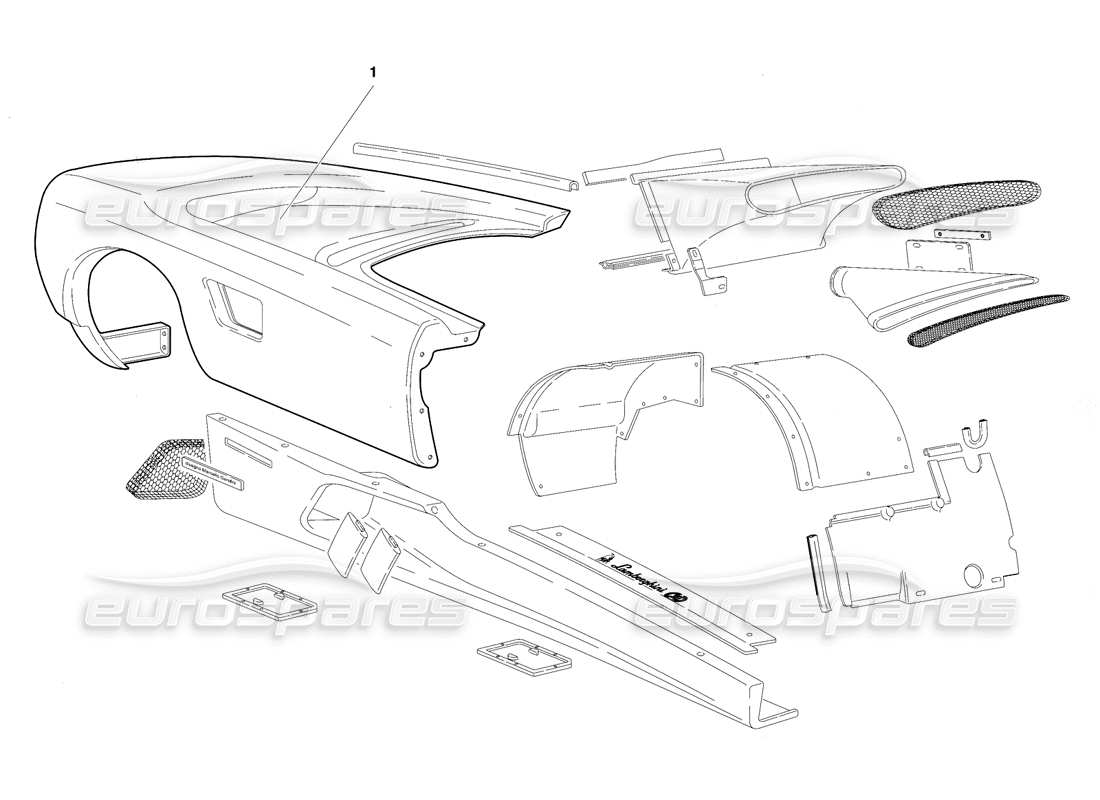 lamborghini diablo se30 (1995) body elements-right flank (valid for usa - january 1995) part diagram