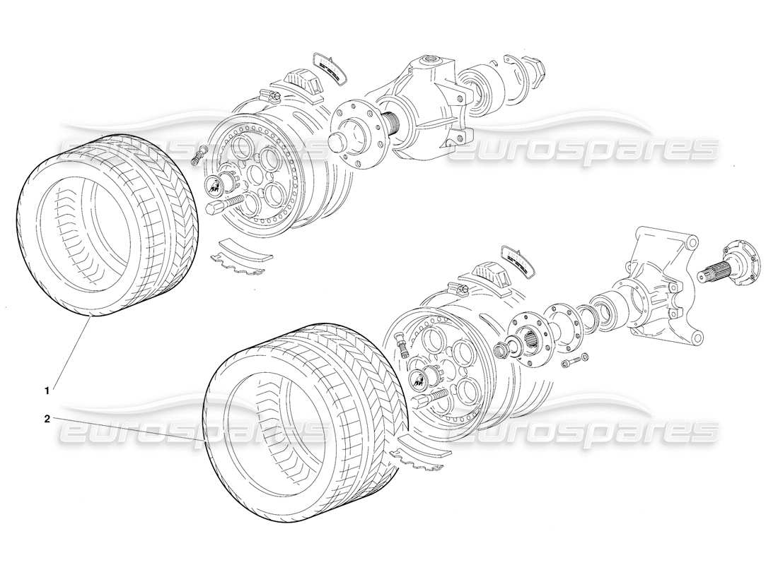 lamborghini diablo (1991) wheel and hub carrier (valid for switzerland version - october 1991) part diagram