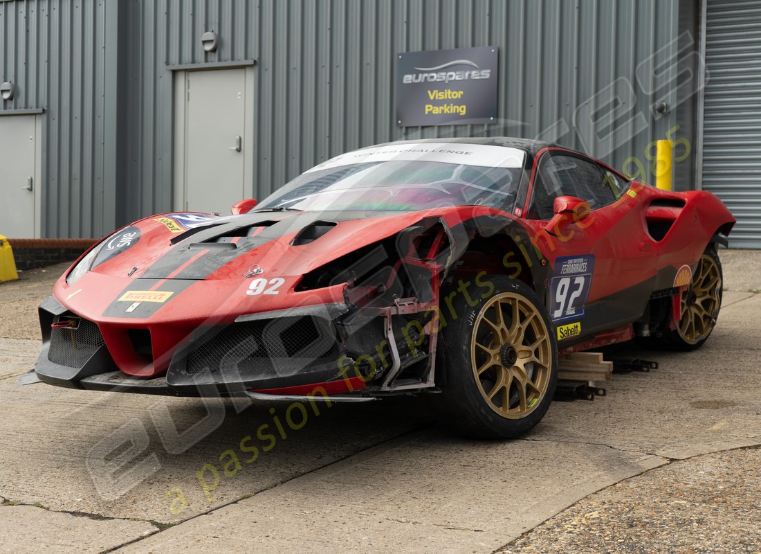 ferrari 488 challenge being prepared for dismantling at eurospares