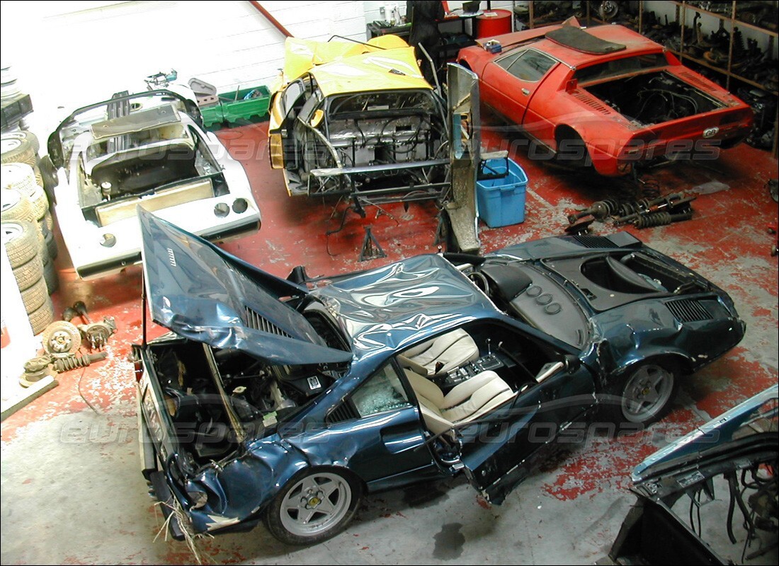 ferrari 308 gtb (1976) being prepared for dismantling at eurospares