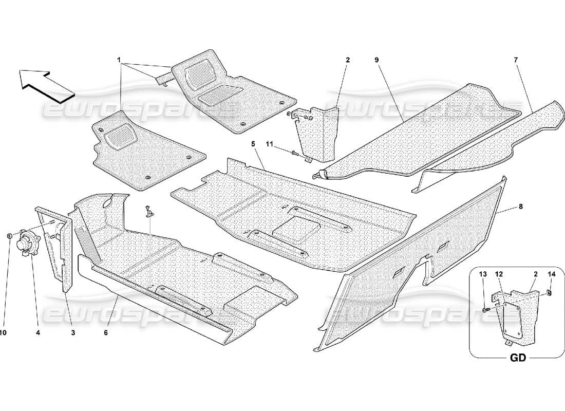 ferrari 550 maranello passengers compartment upholstery and carpets part diagram