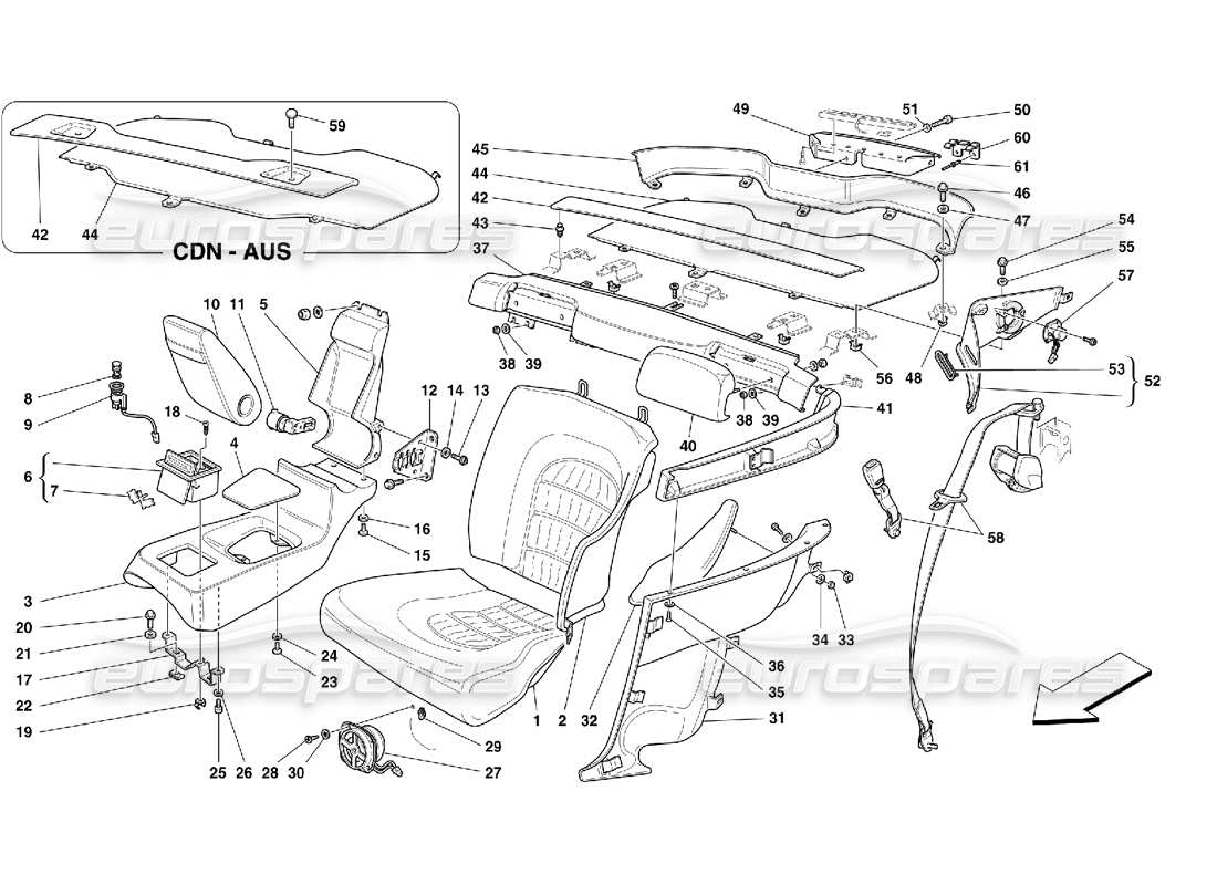 ferrari 456 m gt/m gta rear seats and belts part diagram