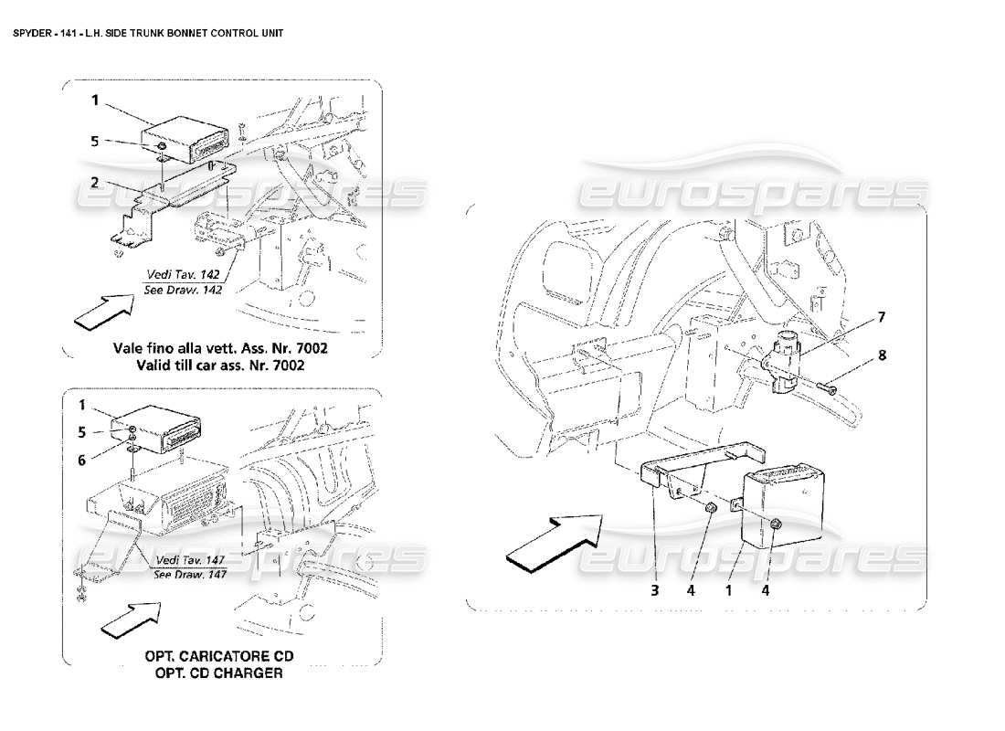 maserati 4200 spyder (2002) lh side trunk bonnet control unit part diagram