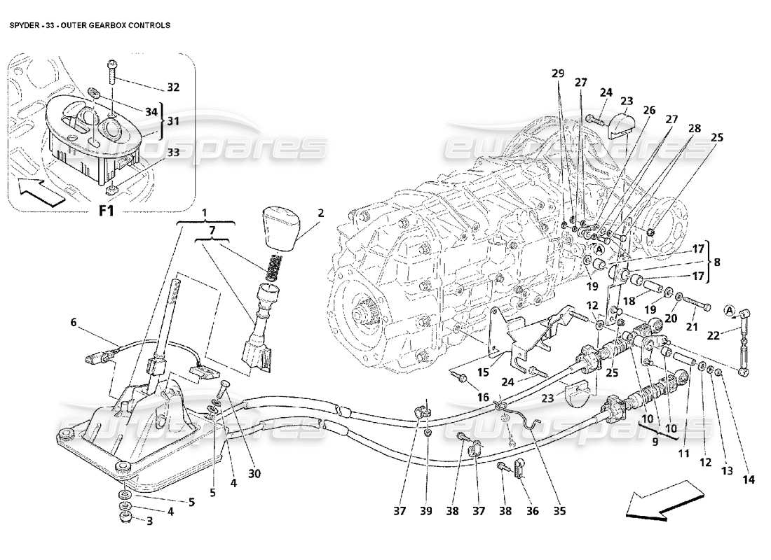 maserati 4200 spyder (2002) outer gearbox controls part diagram