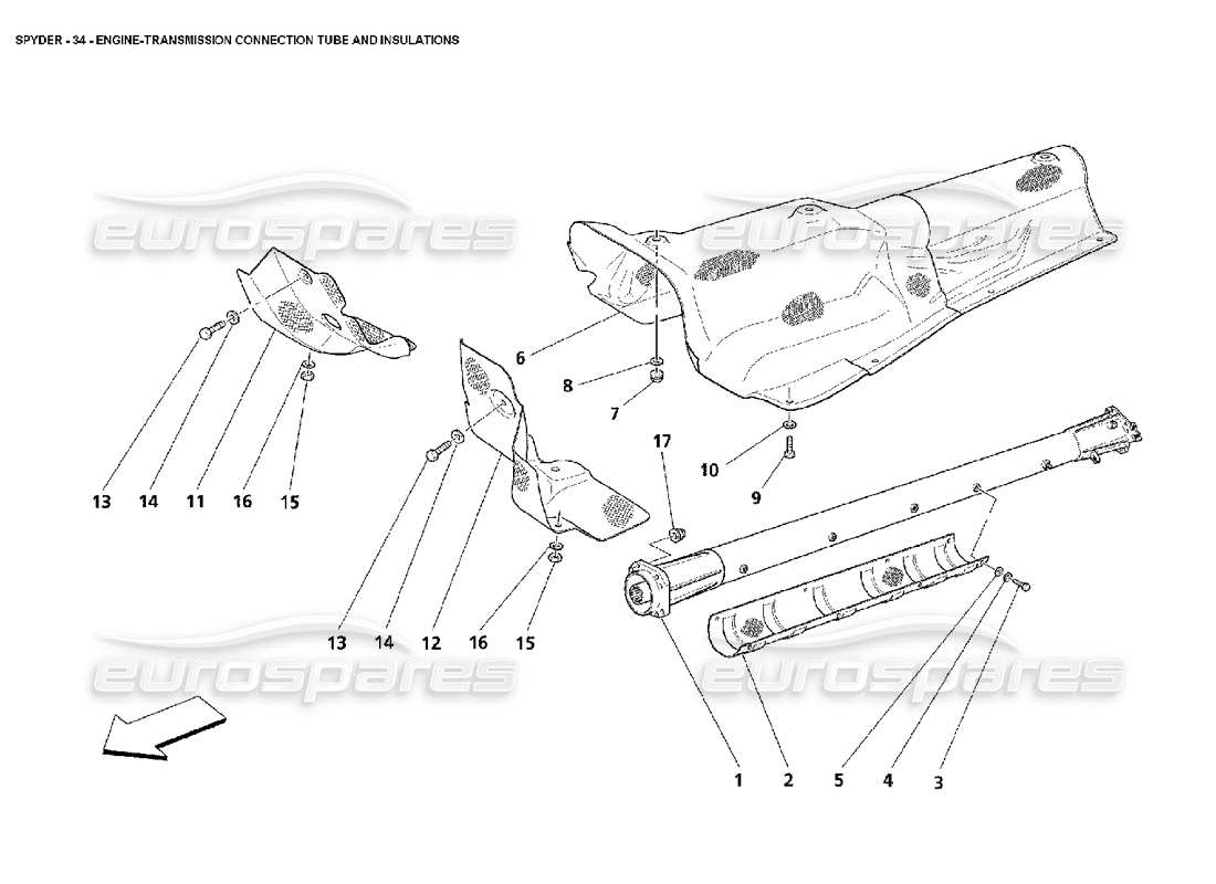 maserati 4200 spyder (2002) engine-transmission connection tube and insulations part diagram