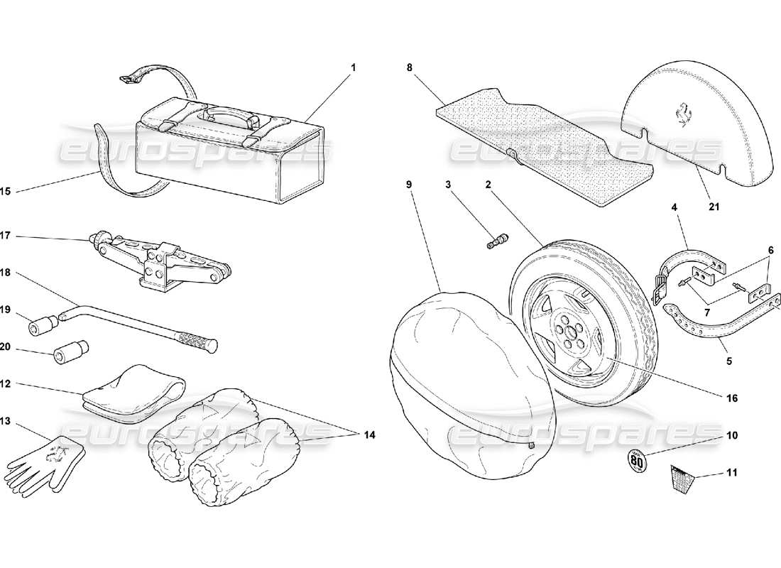 ferrari 550 maranello spare wheel and accessories part diagram