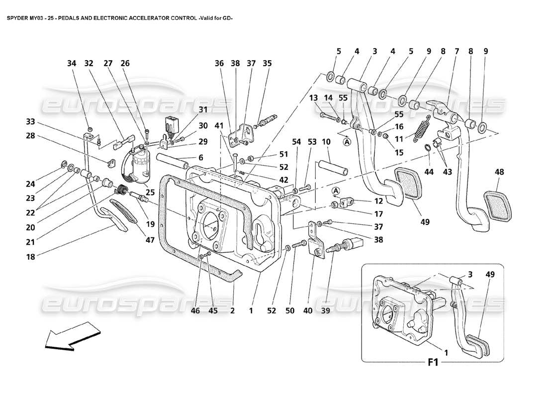 maserati 4200 spyder (2003) pedals and electronic accelerator control - valid for gd part diagram