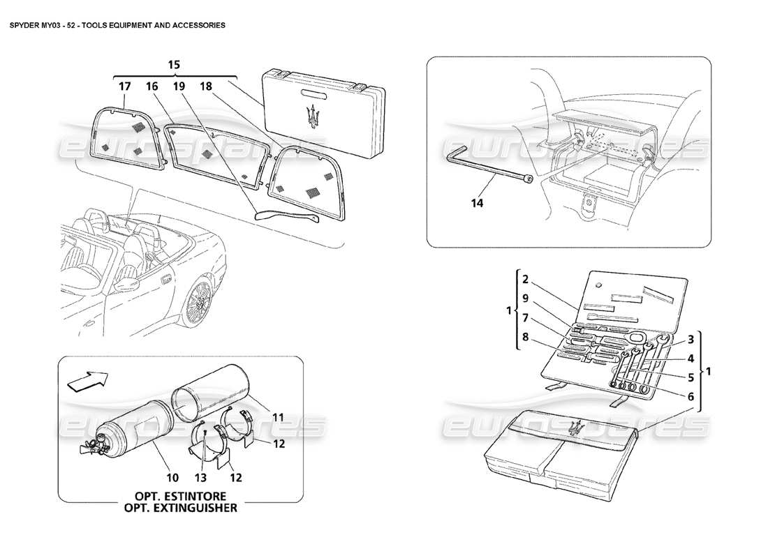 maserati 4200 spyder (2003) tools equipment and accessories part diagram