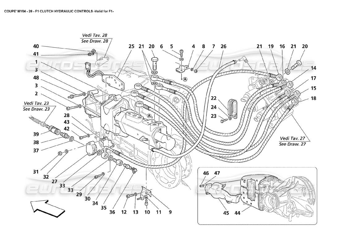 maserati 4200 coupe (2004) f1 clutch hydraulic controls valid for f1 part diagram