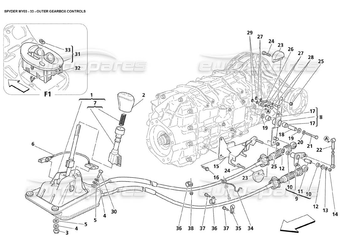 maserati 4200 spyder (2003) outer geabox controls part diagram