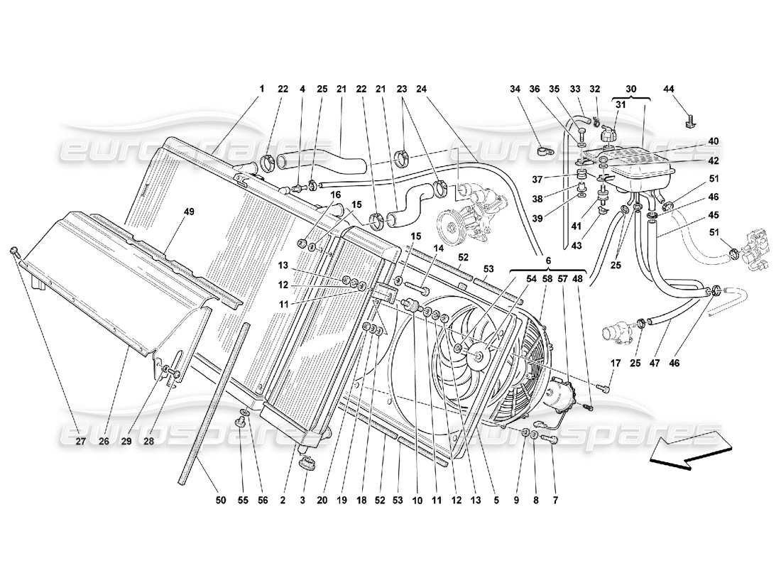 ferrari 550 maranello cooling system - radiator and nourice part diagram